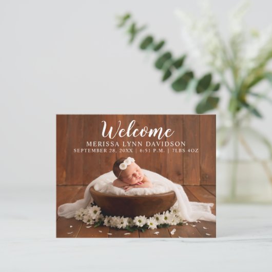 Welkom Script Meisje Foto Geboorteaankondiging Aankondiging (Staand voorkant)