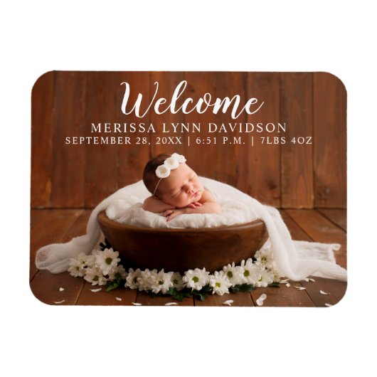 Welkom Script Meisje Foto Geboorteaankondiging Magneet (Horizontaal)