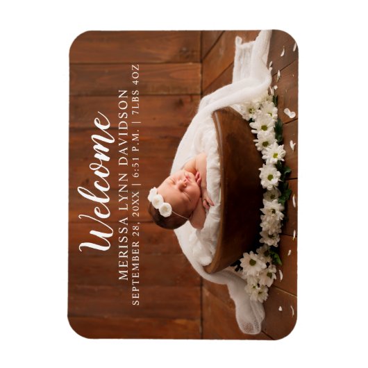 Welkom Script Meisje Foto Geboorteaankondiging Magneet (Verticaal)