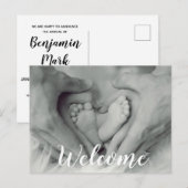 Welkom Script Overlay Photo Baby Newborn Birth Aankondigingskaart (Voorkant / Achterkant)
