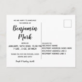 Welkom Script Overlay Photo Baby Newborn Birth Aankondigingskaart (Achterkant)