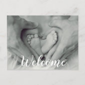 Welkom Script Overlay Photo Baby Newborn Birth Aankondigingskaart (Voorkant)