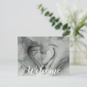 Welkom Script Overlay Photo Baby Newborn Birth Aankondigingskaart (Staand voorkant)