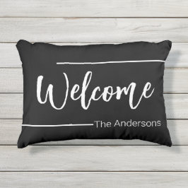 Welkom Script Zwart en Wit Naam Tekst Sjabloon Buitenkussen