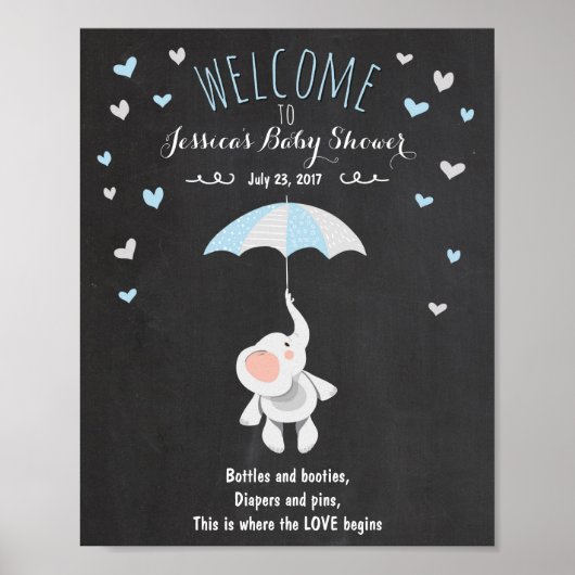Welkom Sign baby shower elephant Blue Boy Shower Poster (Voorkant)