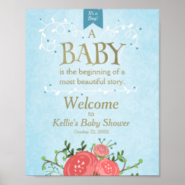 Welkom Sign baby shower Het is een jongen Blue Flo Poster
