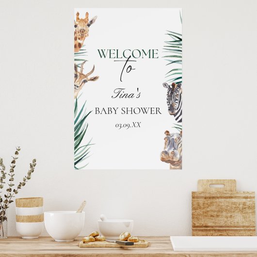 Welkom Sign Baby shower Safari Animals Poster (Keuken)