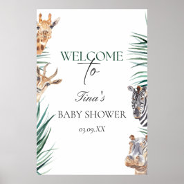 Welkom Sign Baby shower Safari Animals Poster