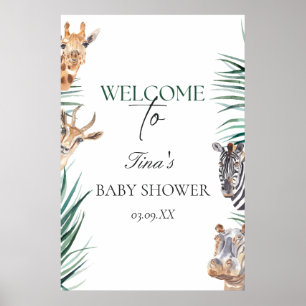 Welkom Sign Baby shower Safari Animals Poster
