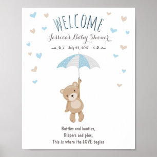 Welkom Sign baby shower Teddy Bear Blue Boy Poster