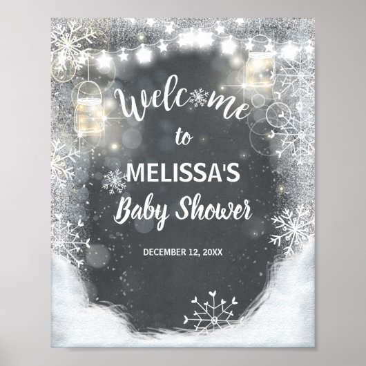 Welkom Sign baby shower Winter Snowflakes Chalk Poster (Voorkant)