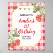 Welkom SIgn Berry Sweet Strawberry 1st Birthday Poster (Voorkant)