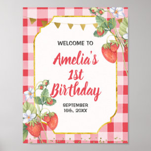 Welkom SIgn Berry Sweet Strawberry 1st Birthday Poster