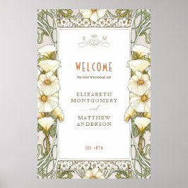 Welkom Sign Calla Lily  Art Nouveau Mucha Poster