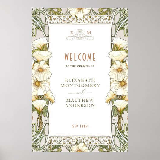 Welkom Sign Calla Lily Art Nouveau Mucha Poster (Voorkant)