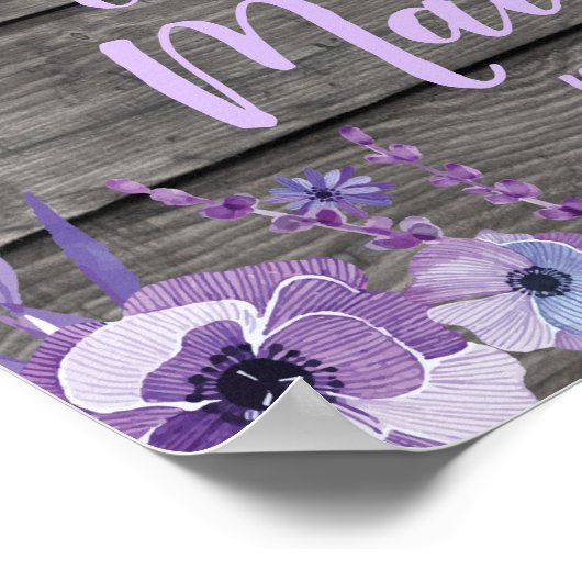 Welkom Sign Poster Elephant Rustic Paars Floral (Hoek)