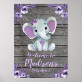Welkom Sign Poster Elephant Rustic Paars Floral (Voorkant)