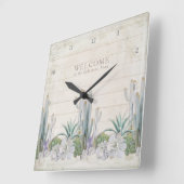 Welkom Sign  Shiplap Wood Desert Cactus Vierkante Klok (Hoek)