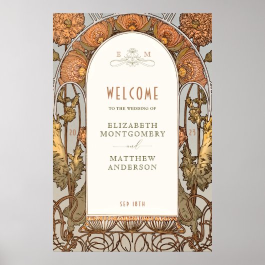 Welkom Sign Wedding Art Nouveau door Mucha Poster (Voorkant)