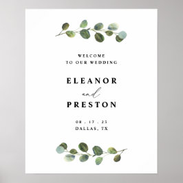 Welkom Sign Wedding, Eucalyptus Greenery Poster