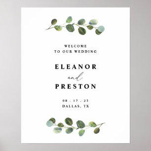 Welkom Sign Wedding, Eucalyptus Greenery Poster