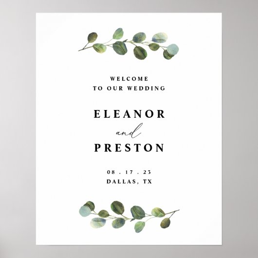 Welkom Sign Wedding, Eucalyptus Greenery Poster (Voorkant)