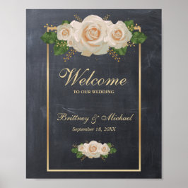 Welkom Sign White Roses Gold Lijst | Weddenschap Poster