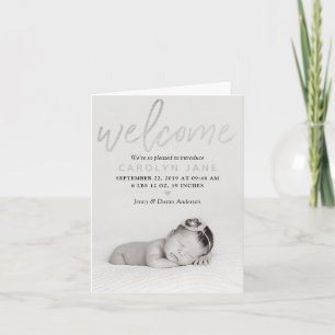 "Welkom" Silver Foil Foto geboorteaankondiging Feestdagen Kaart