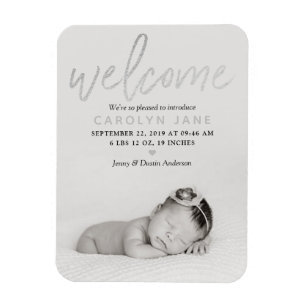 "Welkom" Silver Foil Foto geboorteaankondiging Magneet