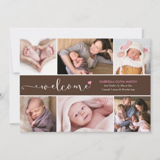 Welkom Six Photo Collage Geboorteaankondiging Aankondiging (Voorkant)