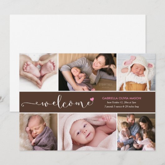 Welkom Six Photo Collage Geboorteaankondiging Aankondiging (Voorkant / Achterkant)