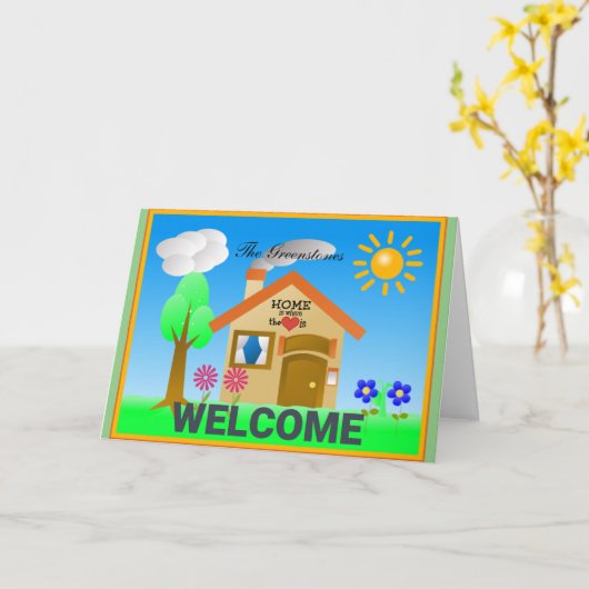 Welkom sjabloon, thuis is waar het hart is, kaart (Gele Bloem)