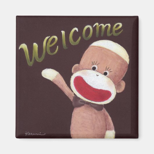Welkom Sock Monkey Magnet (Voorkant)