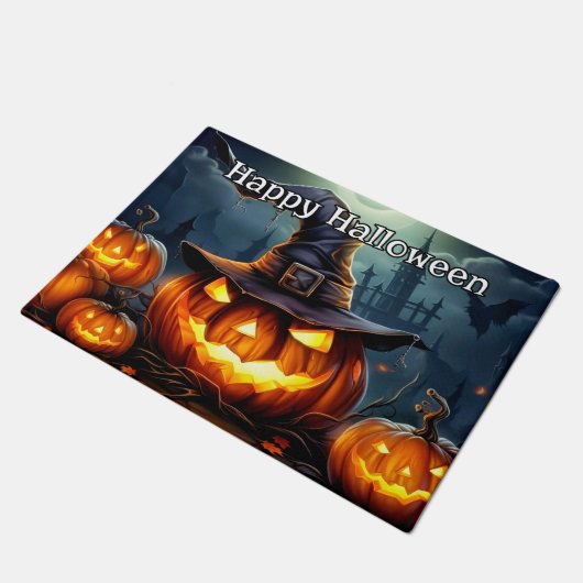 Welkom - Spooky gloeiende snode pompoenen Deurmat (Schuin)