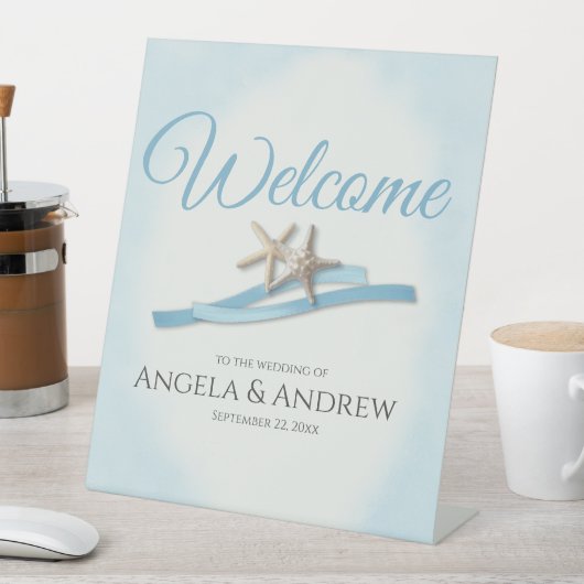 Welkom Starfish and Ribbon Wedding Welcome Reclamebord Met Voetstuk (Insitu)