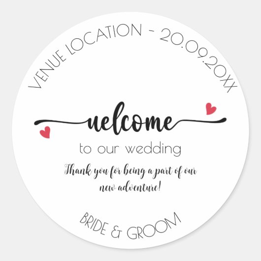 Welkom Sticker, bruiloft, Verloving, Partij Ronde Sticker (Voorkant)
