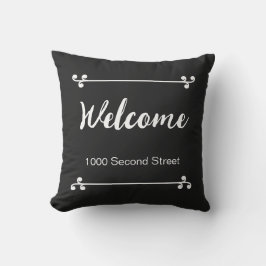 Welkom Straatadres Decorative Zwart Buitenkussen