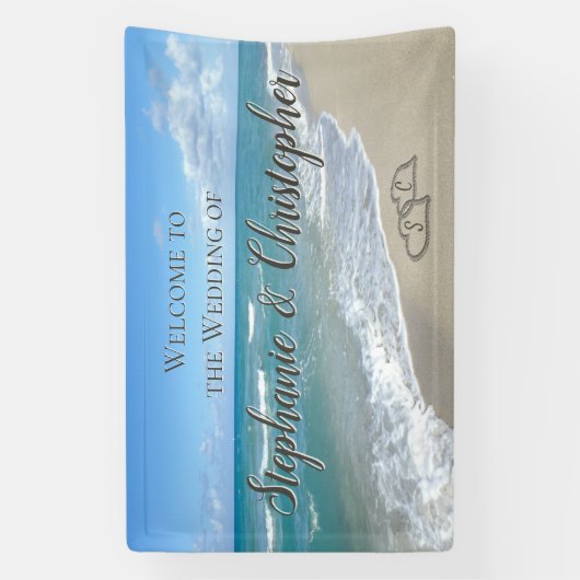 Welkom Strand Wedding Hearts in het Zand Elegant Spandoek (Verticaal)