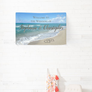 Welkom Strand Wedding Hearts in het Zand Elegant Spandoek