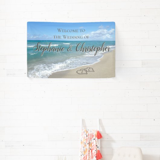 Welkom Strand Wedding Hearts in het Zand Elegant Spandoek (Insitu)