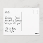 Welkom student op de eerste dag van de school briefkaart (Achterkant)