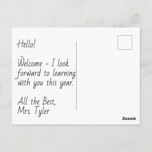 Welkom student op de eerste dag van de school briefkaart (Achterkant)