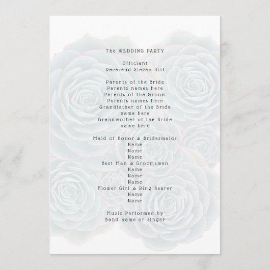 Welkom succulent huwelijksceremonie programma programmakaart (Achterkant)