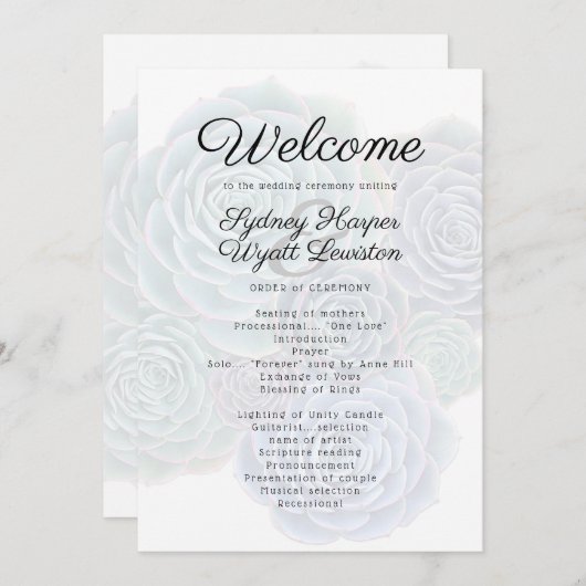 Welkom succulent huwelijksceremonie programma programmakaart (Voorkant / Achterkant)