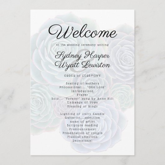 Welkom succulent huwelijksceremonie programma programmakaart (Voorkant)