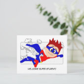 Welkom Super Student Boy Briefkaart Terug naar sch (Staand voorkant)