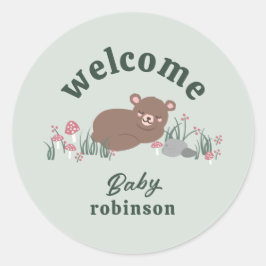 Welkom Sweet Woodland Baby Beer Groen Rond Ronde Sticker