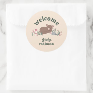Welkom Sweet Woodland Baby Beer Rond Ronde Sticker