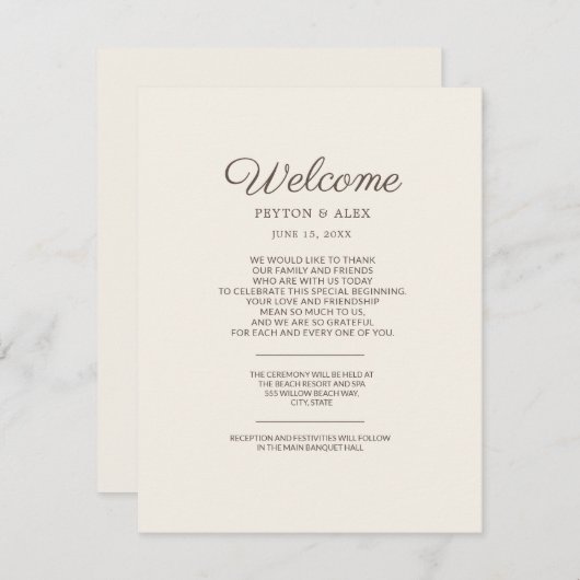 Welkom Tan Wedding Guest Informatiekaartje (Voorkant / Achterkant)