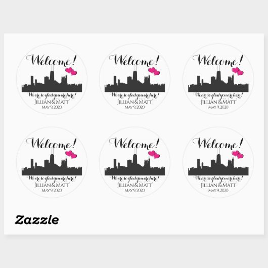 Welkom tas Chicago Bruiloft Stickers (Vel)